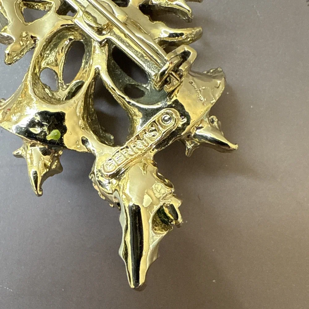 Vintage Gerry's Christmas Bells and Holly Brooch Gold Tone Pin